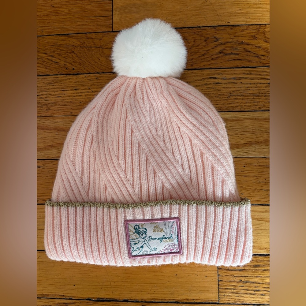 Disneyland Paris Tinker Bell Knit Pom-Pom Beanie Winter Hat One Sz Peach. Disney